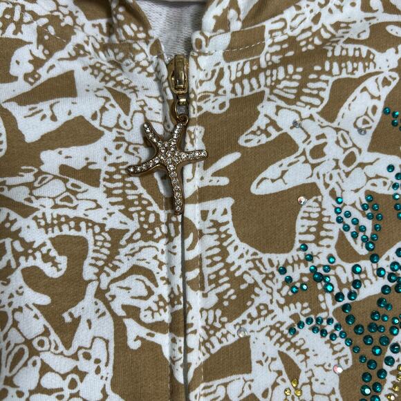 Quacker Factory Hoodie Womens XXS Full Zip Short Sleeve Embellished Starfish - Picture 7 of 8